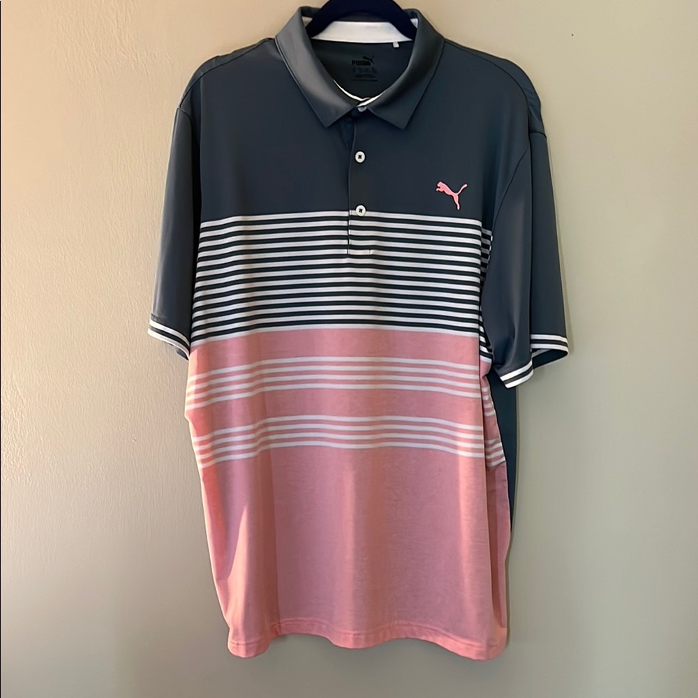 Puma Men's Polo Shirt in Gray and Pink